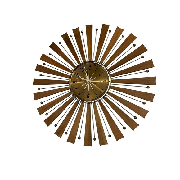 Vtg 60s Retro Starburst Wall Clock Seth Thomas Sunburst Mid Century Modern - Picture 1 of 6